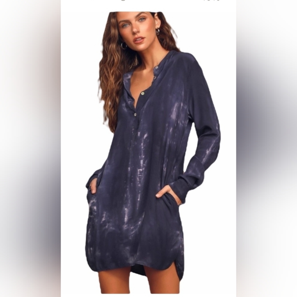 Lulu's Deep Blue Tie-Dye Long Sleeve Dress‎